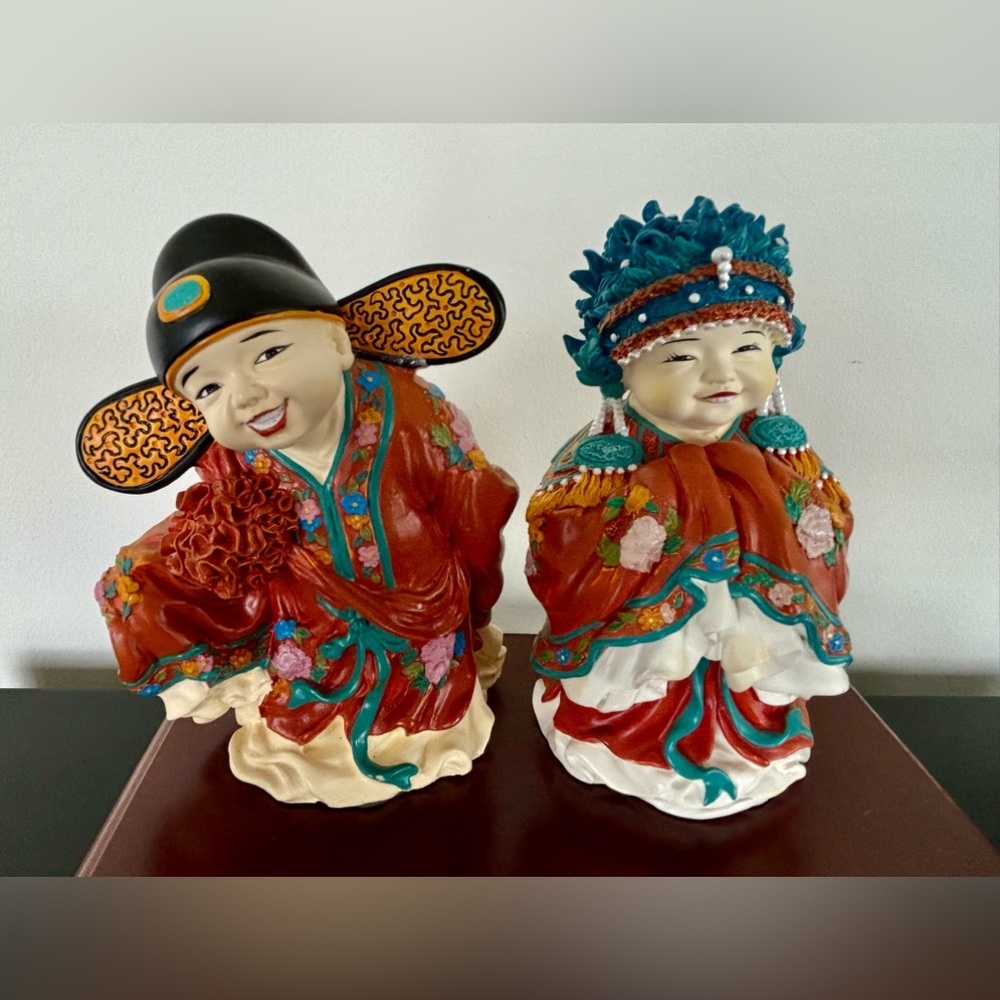 Vintage Chinese Bride and Groom in Traditional  Costume Good Luck Statue - Picture 3 of 11